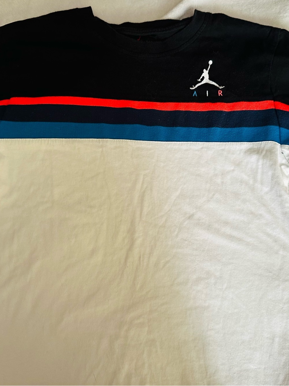 Nike Colorblock Crewneck Tee in Black, White, Red & Blue